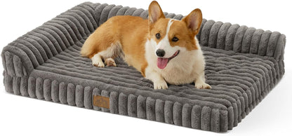 COZY KISS Ultra Soft Faux Rabbit Fur Dog Bed for Medium Dogs – 36"X27" Orthopedic Foam Couch, Removable Washable Cover & Waterproof Lining, Cream20