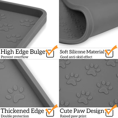 Ptlom Pet Placemat for Dog and Cat, Mat for Prevent Food and Water Overflow, Suitable for Small, Medium and Big Pet, 18" 12", Grey, Silicone4
