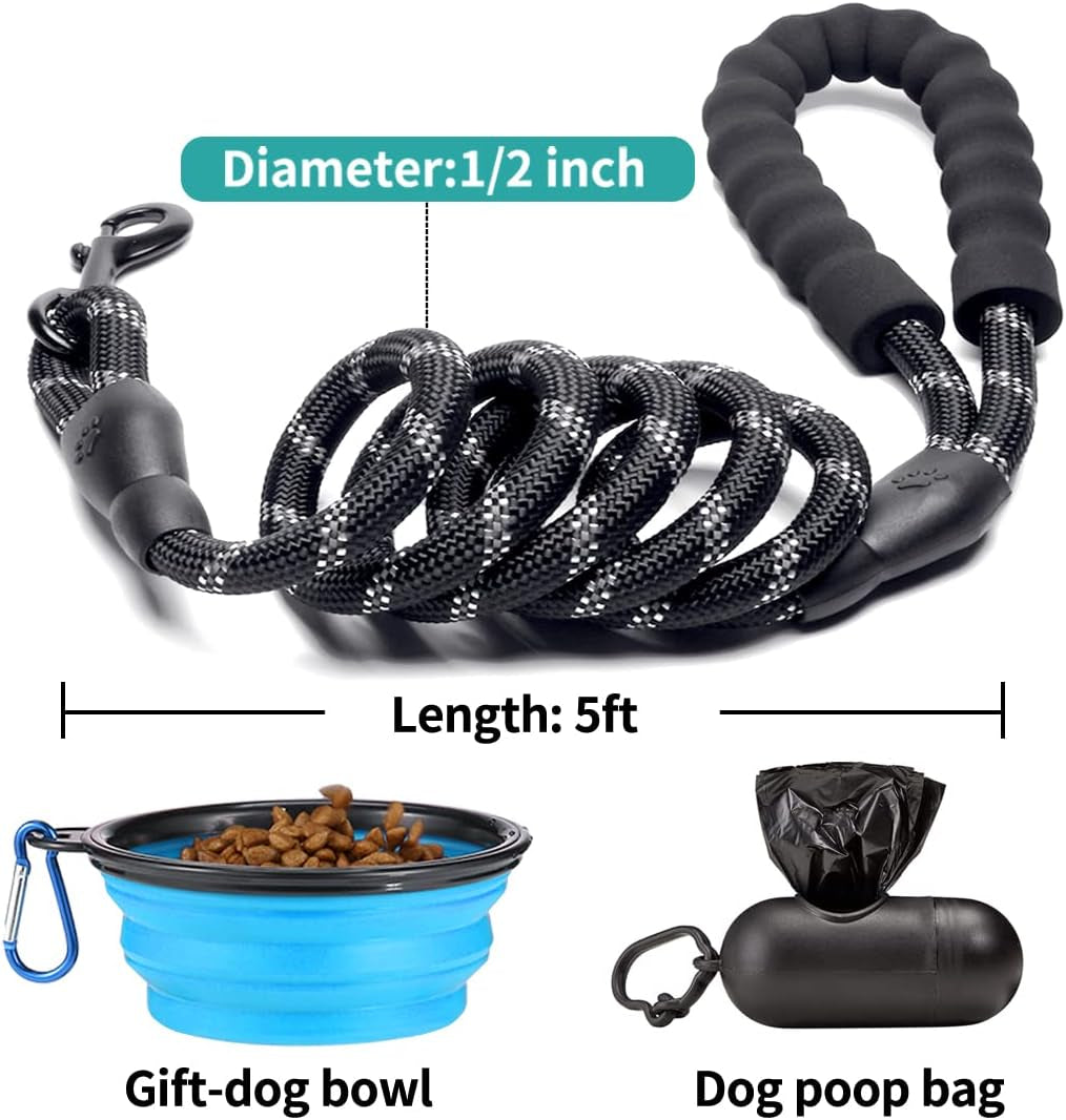 cooyoo-2-pack-dog-leash-5-ft-heavy-duty-comfortable-padded-handle-reflective-dog-leash-for-medium-large-dogs-with-collapsible-pet-bowl