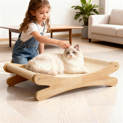 Natural Sisal Cat Scratcher Bed with Hammock – Solid Wood Furniture Style, Extra Large Cat Lounger & Scratch Pad for Indoor Cats, Protects Furniture7