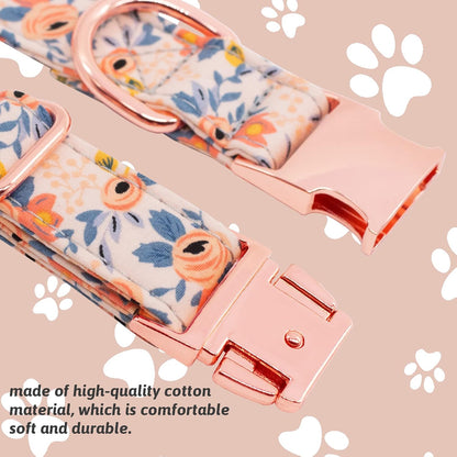 Dog Collar and Leash Set Girls Adjustable Puppy Collars with Floral Bow Tie for Small Medium Large Female Dogs, Orange Flower, S7