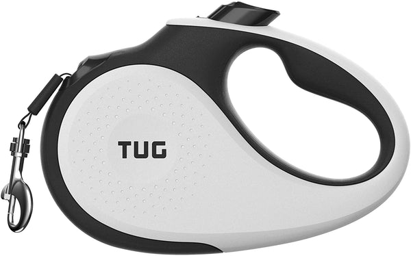 TUG 360° Tangle-Free Retractable Dog Leash | 16 Ft Strong Nylon Tape | One-Handed Brake, Pause, Lock (Medium, White)1