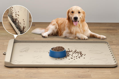 Dog Food Mat 36"X24" - Silicone Dog Mat for Food and Water Large Pet Feeding Mats with Residue Collection Pocket - Waterproof Dog Cat Bowl Mat with High Edges to Prevent Water Food Spills (Gray)12