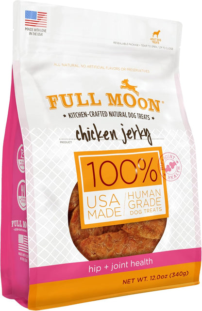 Full Moon Chicken Jerky Healthy All Natural Dog Treats Human Grade for Hip and Joint 12 Oz | Made Withchondroitin, Glucosamine and Turmeric, Human Grade, No Corn, No Wheat, No Soy, Glycerin Free, Made in the USA1