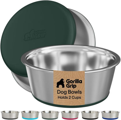 GORILLA GRIP Dog Bowls, Food Grade 304 Stainless Steel, Holds 2 US Cups Each (16 Fl Oz) Food and Water Bowl for Feeding Dogs and Cats, Dishwasher Safe, Rust Resistant BPA Free Rubber Base, 2 Set Black11