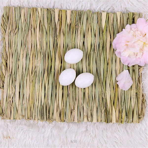Hamiledyi Grass Mat Woven Bed Mat for Small Animal Bunny Bedding Nest Chew Toy Bed Play Toy for Guinea Pig Parrot Rabbit Hamster Rat(Pack of 3)6