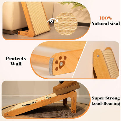 CHEERHOME PETS Sisal Cat Scratcher Ramp for Indoor Cats, 24.8" L Shape Cat Scratching Post Climbing Vertical Cat Scratch Pad, Solid Wooden Cat Furniture(Standard)3
