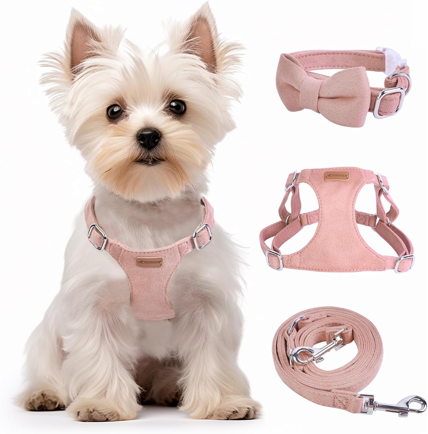 dog-harness-and-leash-set-xxs-no-pull-adjustable-puppy-harness-with-multifunction-pink-dog-leash-and-dog-collar-soft-no-choke-escape-proof-pet-harness-vest-for-small-dogs-and-cats-pink-s