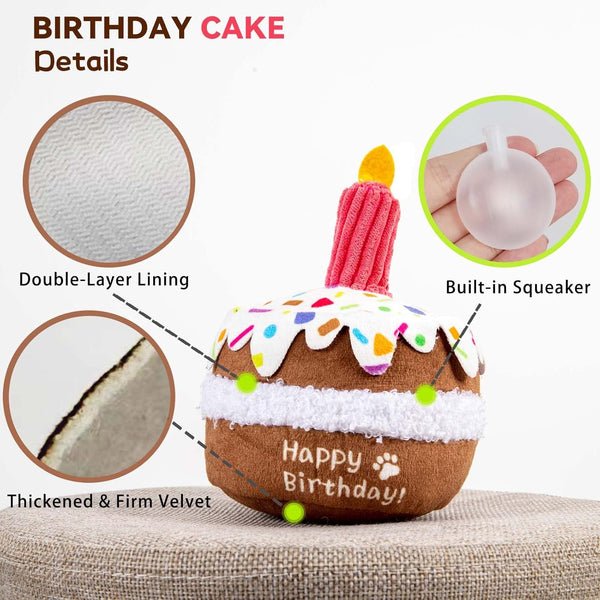 Lilfrd Dog Birthday Toy, Birthday Cake Toys for Puppy Gifts, Squeaky Plush Dog Toys3