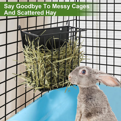 LUAVIARU Upgrades 2Pcs Hay Feeder Rabbit - Guinea Pig - Metal Frame Hay Rack with Adjustable Hook - Less Wasted - for Guinea Pig, Bunny, Chinchilla Cage Accessories - Bunny Feeder4