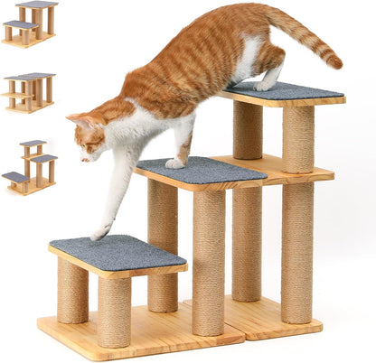 FUKUMARU Dog Stairs, Solid Wood Pet Stairs with Cat Scratching Post | Transformable Cat Step Hold up to 200 Lbs, 20" Pet Ramp for Dogs and Cats to Climb High Bed and Couch, over 6 Combinations10
