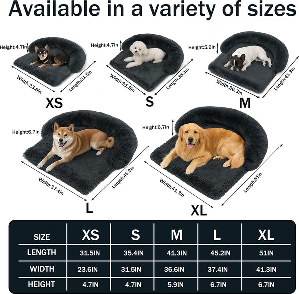 Calming Dog Bed for Couch, Thickened Plush Dog Mat with Raised Bolster, Washable Pet Sofa Bed & Furniture Protector, Non-Slip Dog Couch Cover for Small Medium Large Dogs & Cats (Dark Gray, X-Small)3