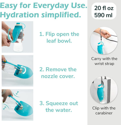 Lumoleaf Dog Water Bottle for Walking, Portable Pet Water Dispenser with Foldable Leaf Bowl – Lightweight Travel Bottle for Small & Medium Dogs, 20 Fl Oz5