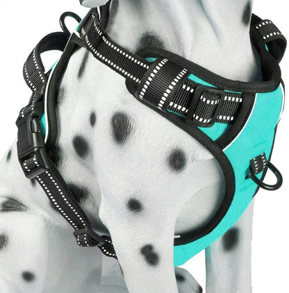 Poypet No Pull Dog Harness, Reflective Comfortable Vest Harness with Front & Back 2 Leash Attachments and Easy Control Handle Adjustable Soft Padded Pet Vest for Small Medium Large Dogs (Mint Blue,M)1