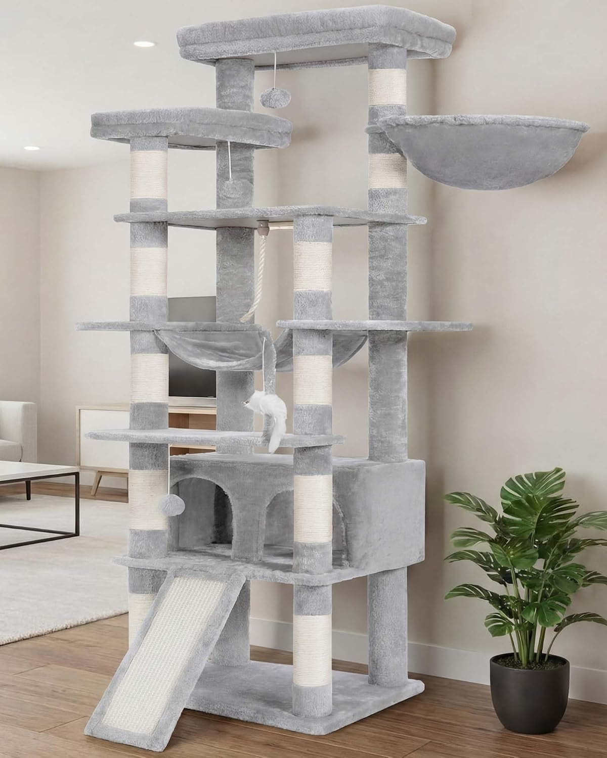 heybly-cat-tree-71-inch-tall-tower-for-indoor-cats-with-2-perches-hct034w-large-cat-furniture-with-2-big-condos-2-hammocks-basket-scratching-pad-multi-level-cat-condo-light-gray