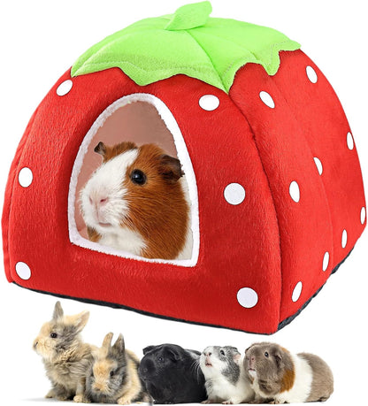 Mygeromon Guinea Pig Bed Rabbit Hideout Cuddle Cup (Strawberry Style) | Washable, Winter, Small Animals Sleeping House, for Ferret, Chinchilla, Bunny1