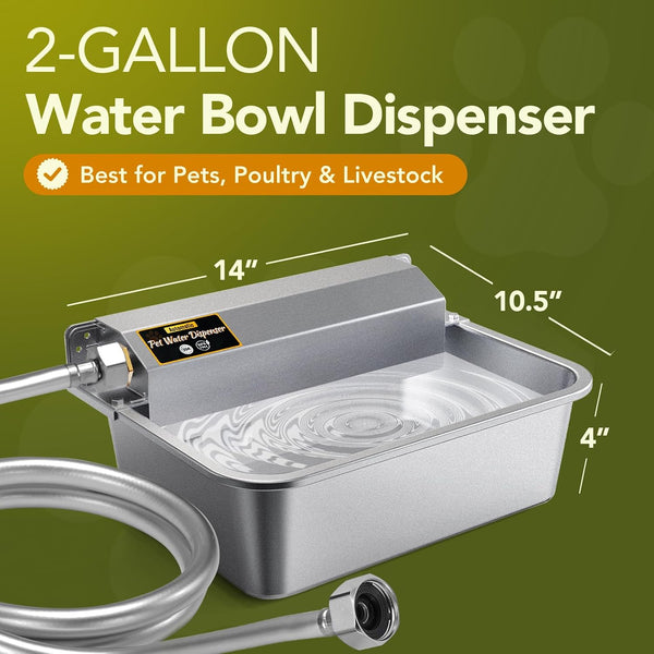 Automatic Water Dispenser for Dogs 2 Gallons, 304 Stainless Steel Dog Water Bowl Dispenser for Farm Chicken Pets Indoor&Outdoor Dog Waterer Feeder Fit 3/4'' GHT Faucet Auto Filling Wide Drinking Area6