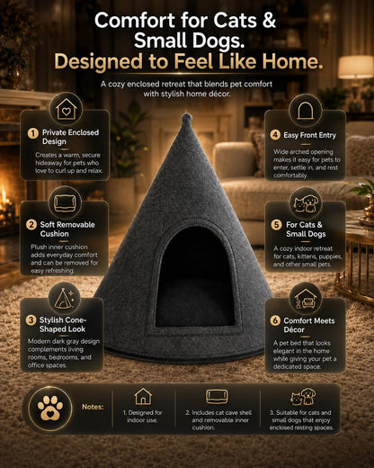 Cat Bed - Cat Cave Premium Felt Cat Bed Enclosure for Indoor Cats and Other Pets, Stylish Indoor Pet House, Dark Grey (Medium)5