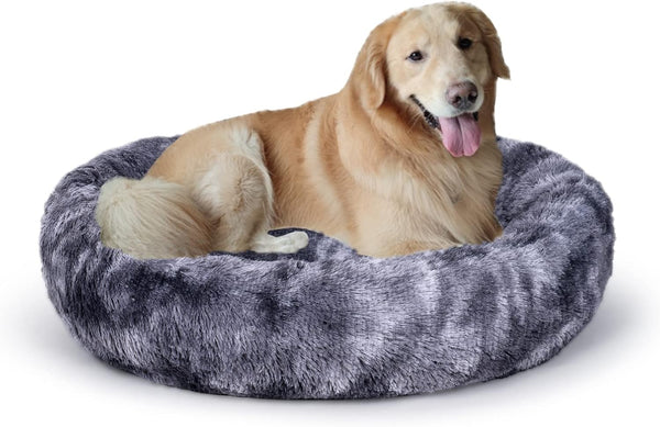 Coohom Oval Calming Donut Cuddler Dog Bed,Shag Faux Fur Cat Bed Washable round Pillow Pet Bed(30"/36"/43") for Medium Dogs (Xl(36"X27"X7"),Light Brown)7