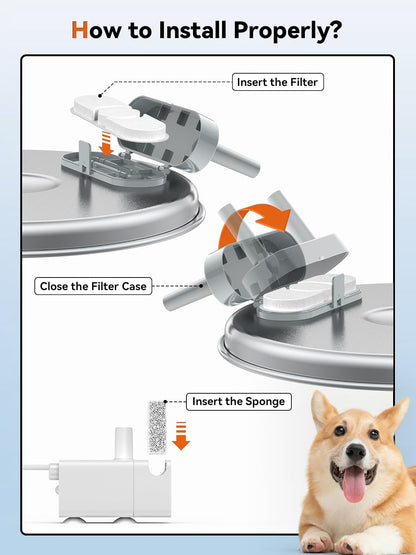 3.4Gal Dog Water Fountain for Large Dogs, Extra Large Stainless Steel Pet Water Fountain, round Dog Water Bowl Dispenser with Metal Handle, Water Level Window for Multi Pet Home(6 Filters)2