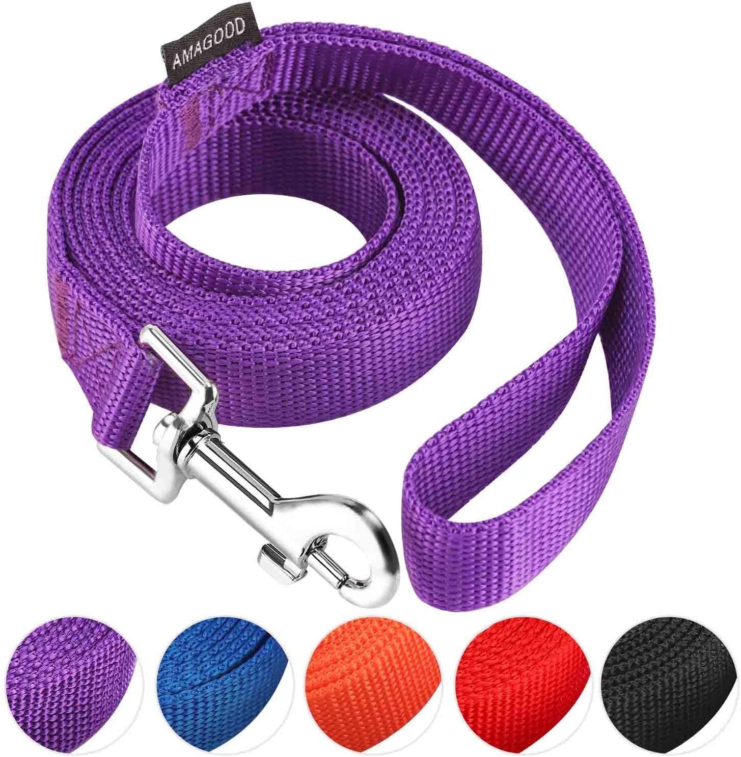 amagood-6-ft-puppy-leash-strong-traditional-style-with-easy-to-use-collar-hook-great-for-small-medium-and-large-dogs-5-8in-x-6-ft-purple