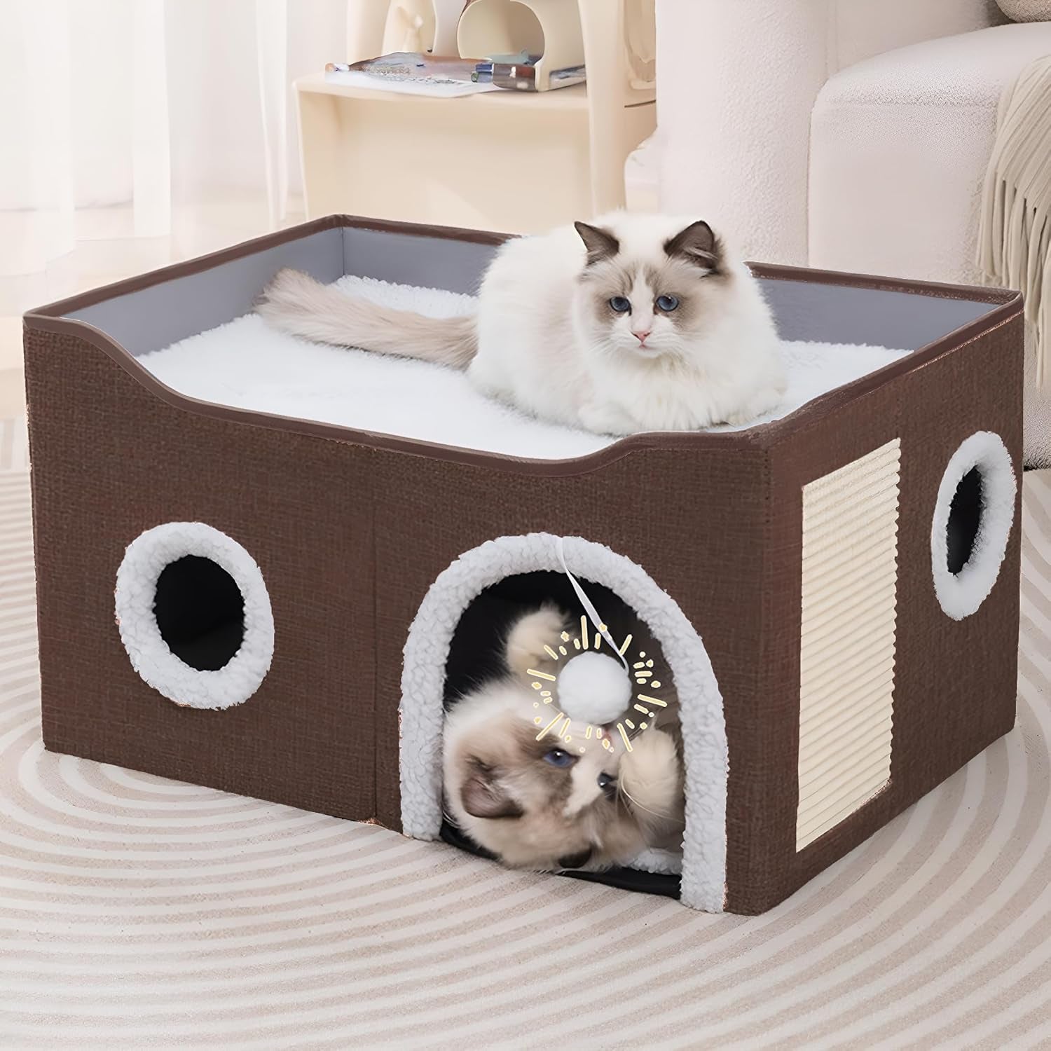 loyareal-cat-houses-for-indoor-cats-large-cat-bed-cave-with-scratch-pad-and-fluffy-ball-foldable-cat-condo-hideaway-with-reversible-cushion-for-multi-small-pet-dark-grey