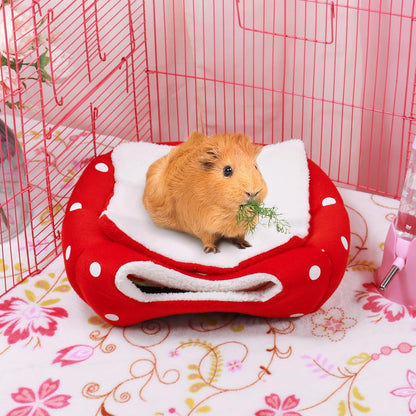 Mygeromon Guinea Pig Bed Rabbit Hideout Cuddle Cup (Strawberry Style) | Washable, Winter, Small Animals Sleeping House, for Ferret, Chinchilla, Bunny2