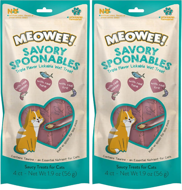 MEOWEE! Savory Spoonables Variety Pack, 12 Count Tube, Triple Flavor Squeezable Lickable Wet Treats for Cats with Built-In Spoon for Less Mess28
