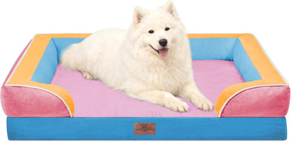 Comfort Expression Orthopedic Dog Bed for Extra Large Dogs with Bolster | Waterproof Dog Couch Bed with Washable Cover & Non-Slip Bottom, Supportive Egg Crate Foam XL Pet Bed, 42X30 Inch140