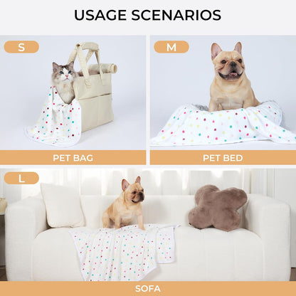 1 Pack 3 Blankets Super Soft Cute Dot Pattern Pet Blanket Flannel Throw for Dog Puppy Cat Beige/Brown/Pink Small2