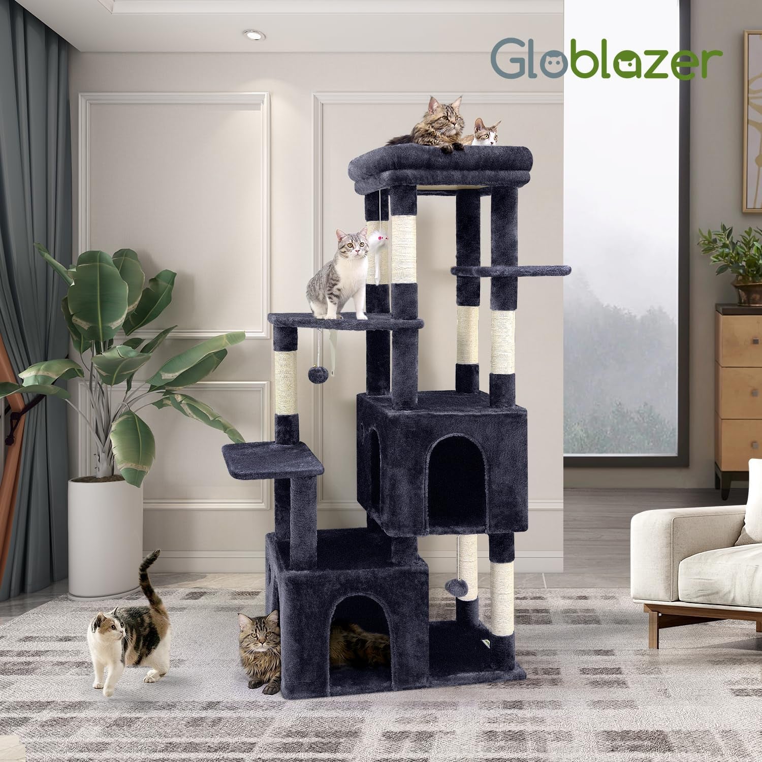 globlazer-cat-tower-for-indoor-cats-heavy-duty-cat-trees-for-large-adult-big-cats-maine-coon-cat-tree-tower-with-scratching-post-extra-large-top-perch-cat-condos-f61-dark-grey-61inch