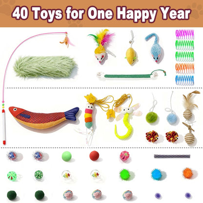 41 Pcs Interactive Cat Toys for Indoor Cats, Kitten Toys with Soft Pillow, Catnip Toys, Chew Rope, Feather Wand, Springs and Balls for Indoor Kittens5