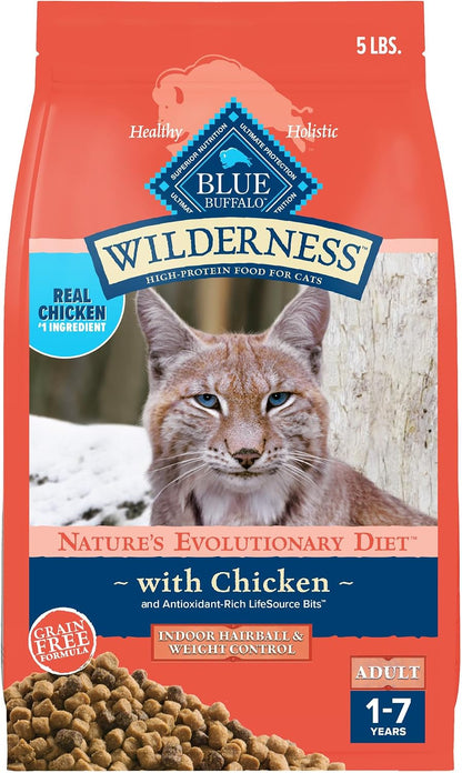 Blue Buffalo Wilderness Chicken Natural High-Protein Grain-Free Dry Food Hairball & Weight Control for Adult Indoor Cats, Real Chicken First, Antioxidant-Rich Lifesource Bits Support Immunity, 11 Lbs.14