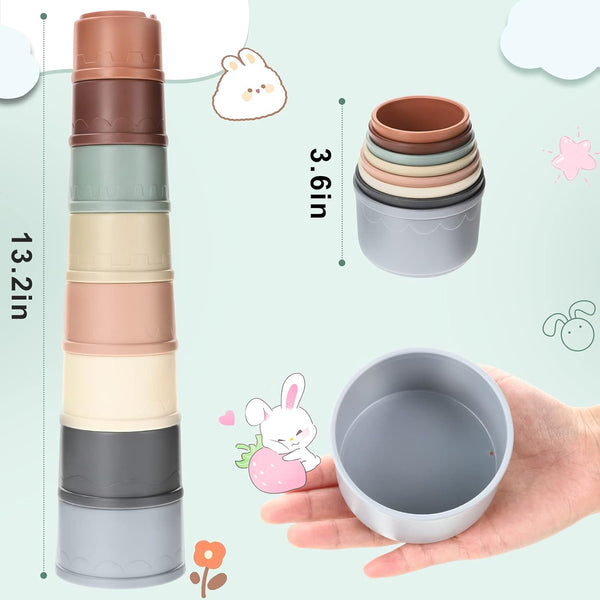 8 Pcs Stacking Cups for Bunny, Multi-Colored Reusable Rabbits Bunny Toys | MEWTOGO, Hiding Food and Playing, Keeping Bunnies Busy, Safe Plastic, Nesting Toys for Guinea Pig Hamster Gifts, 8 Sizes7