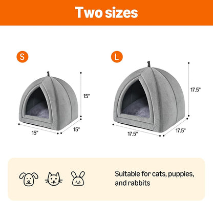Amazon Basics Cat Cave Bed, 2-In-1 Foldable House for Indoor Cats, with Washable Cushion and Non-Slip Base, 17.5 X 17.5 Inches, Large, Lightgray3