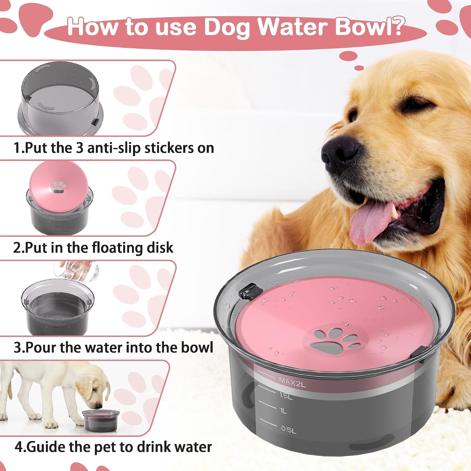2l-dog-water-bowl-large-capacity-slow-water-feeder-no-spill-dog-bowl-splash-proof-pet-water-dispenser-vehicle-carried-travel-water-floating-bowl-for-dogs-cats-pets-pink