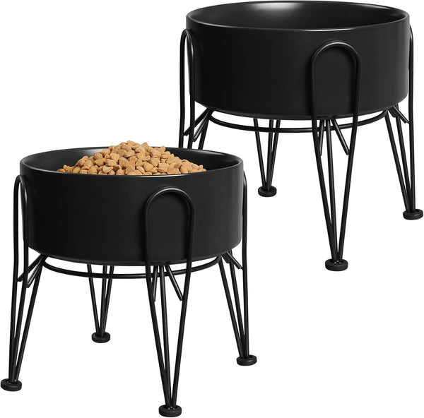 Elevated Dog Bowls, Ceramic Raised Dog Bowl Set with Anti-Slip and Non-Tip Metal Stand, 2 Pack Pet Food and Water Feeding Bowls for Small and Medium Dogs (Black,3.6 Cups)9