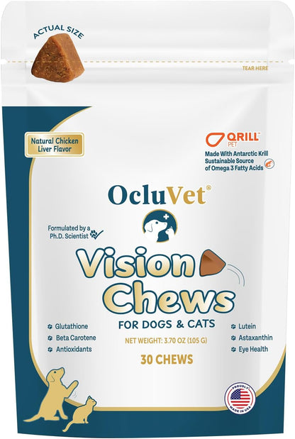 Vision Chews Eye Supplements for Dogs & Cats, 30 Count | Chicken Liver Flavor with Omega-3, Lutein and Antioxidants; No Preservatives, Made in USA, 30-Count Bag1