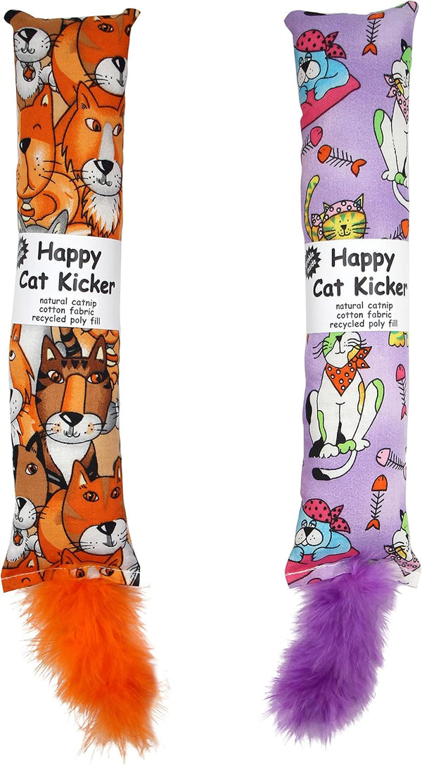 Jumpaws 2 Pack Natural Interactive Catnip & Silvervine Cat Kicker with Feathers, Bite Resistant Chew Toy, Crinkle Kicker, Accessories for Indoor Cat, Premium Corduroy Floral7
