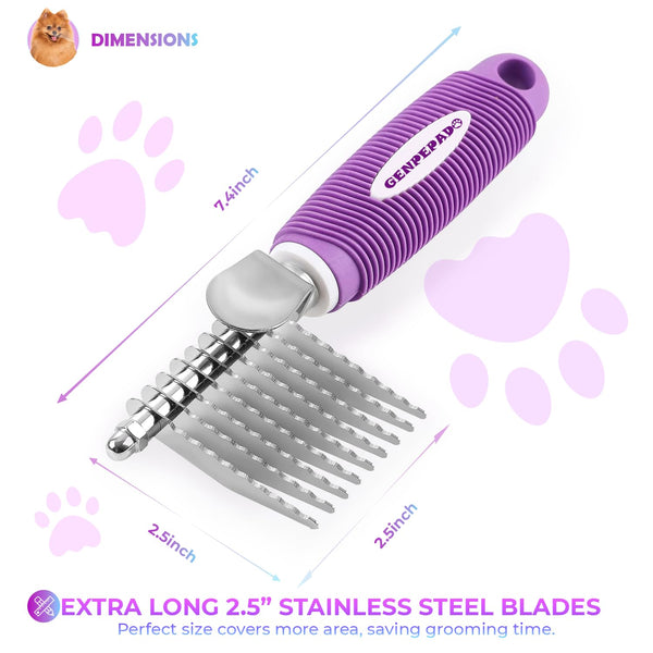 GENPEPADO Dematting Undercoat Rake Comb for Dogs & Cats with Long 2.5-In Stainless Steel Safety Blades for Removing Knots, Mats & Tangles - Pet Grooming Deshedding Brush Tool with Anti-Slip Grip3
