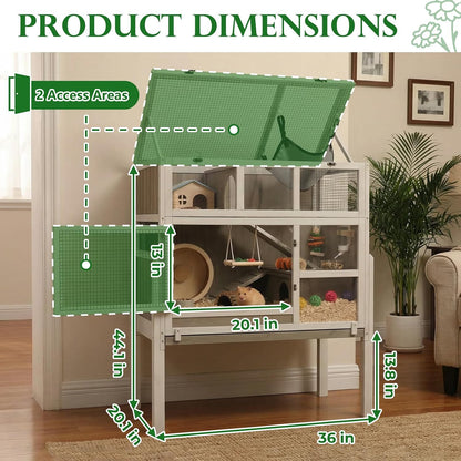 Large Guinea Pig Cages, 3-Story Indoor Guinea Pig Habitats with Stand, Hedgehog Cage Rabbit Hutch with Pull-Out Tray, Flip-Open Roof, Cozy Hammock2