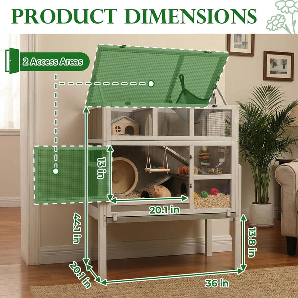 Large Guinea Pig Cages, 3-Story Indoor Guinea Pig Habitats with Stand, Hedgehog Cage Rabbit Hutch with Pull-Out Tray, Flip-Open Roof, Cozy Hammock2