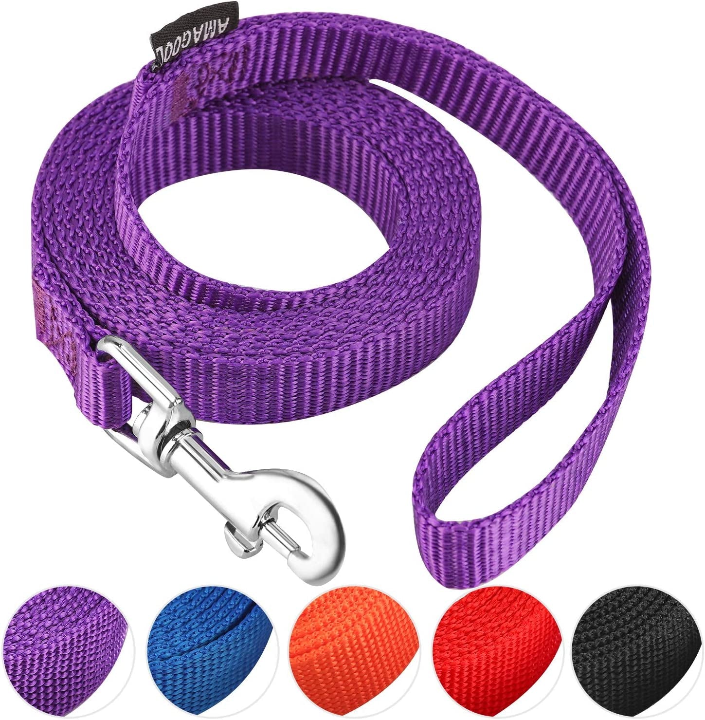 amagood-6-ft-puppy-leash-strong-traditional-style-with-easy-to-use-collar-hook-great-for-small-medium-and-large-dogs-5-8in-x-6-ft-purple