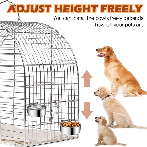 Dog Crate Water and Food Bowl, Shineme Stainless Steel Dogs Bowls Hanging 2 Pack for Cage Crate Kennel, Spill Proof Dog Bowl for Medium and Small Sized Dogs Cats Pets (6.3 * 2.6” & 5.5 * 2.4”)3