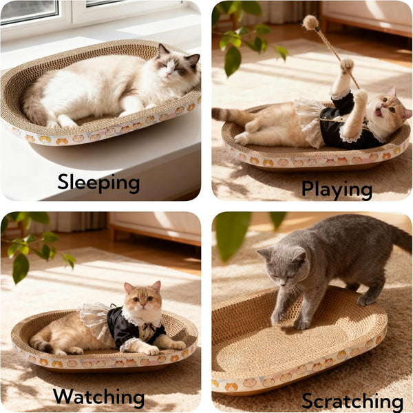 3 Pack Large Cat Scratcher Cardboard, Oval Cat Scratcher Bed Cat Scratch Pad Board Lounge Couch for Indoor Cats Bowl Shaped Cat Scratching Post Nest for Cats Grinding Claw Furniture Protector6