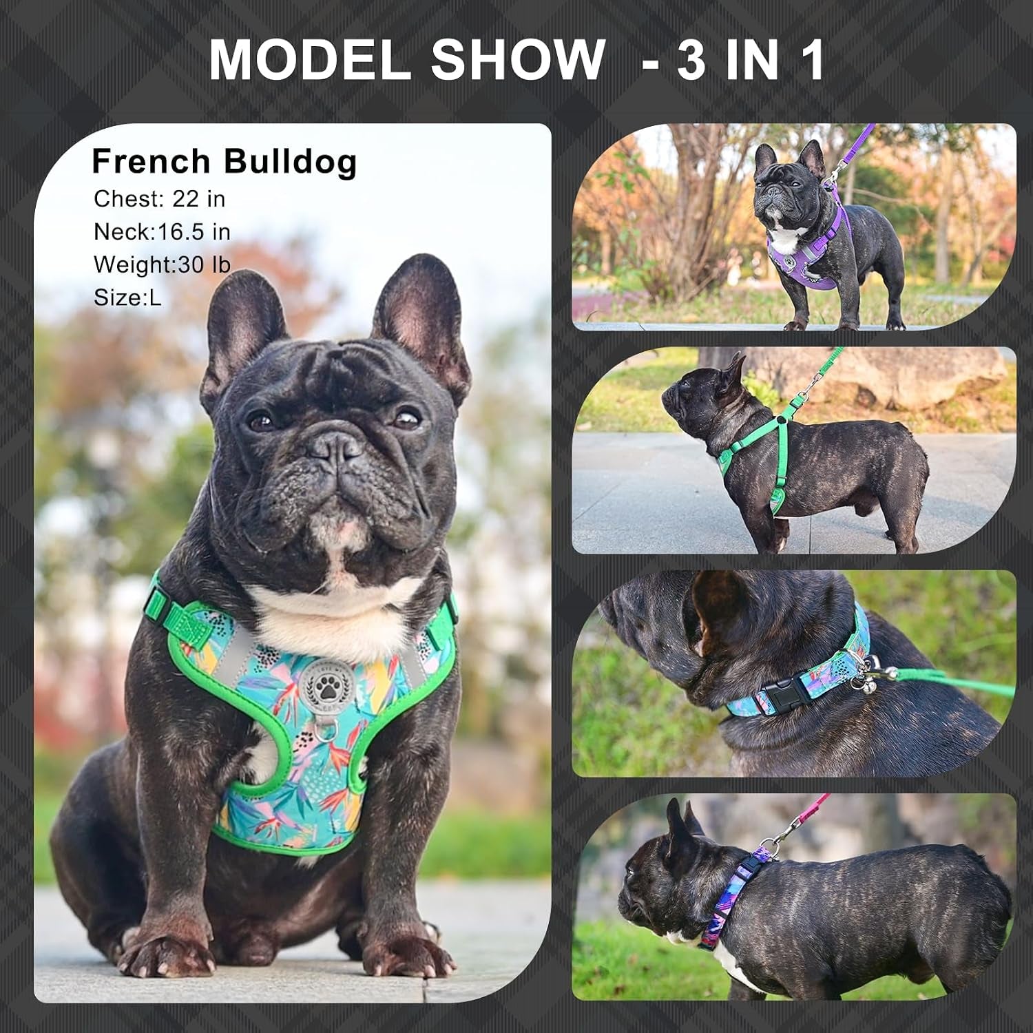 beautyzoo-dog-harness-collar-and-leash-set-no-pull-step-in-dog-harness-for-large-dogs-reflective-no-choke-puppy-vest-harness-adjustable-soft-padded-pet-vest-for-french-bulldog-dark-pink-l