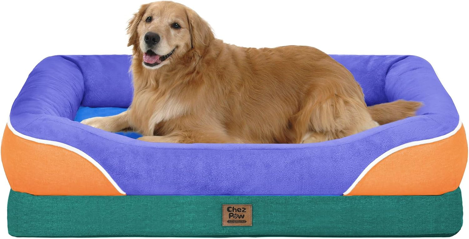 chez-paw-waterproof-orthopedic-xl-dog-bed-for-large-and-extra-large-dogs-egg-crate-foam-4-sided-bolster-support-waterproof-liner-non-slip-bottom-machine-washable-cover-42-x-30-inch