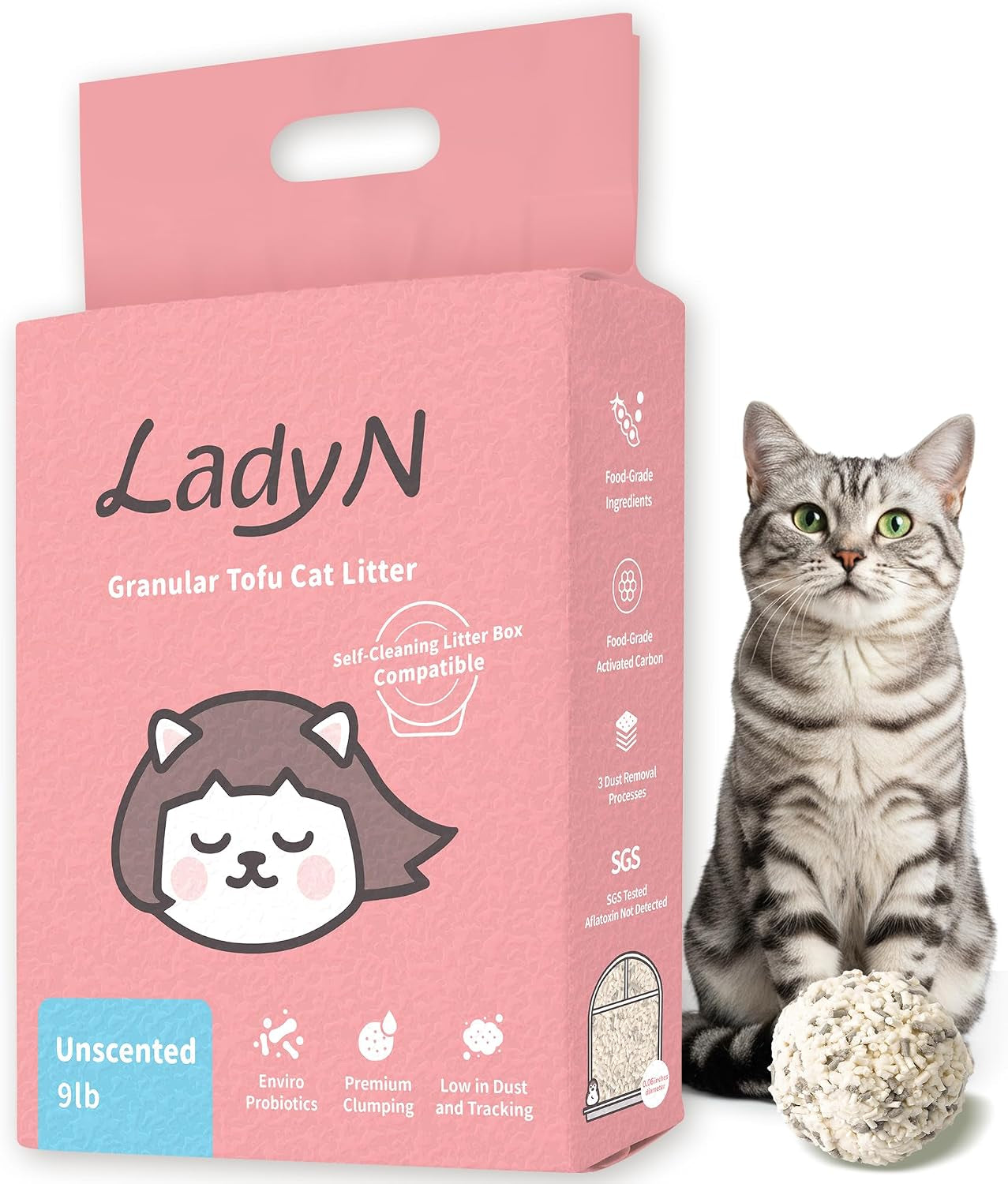 lady-n-tofu-cat-litter-low-dust-compatible-with-auto-box-unscented-9lb-mini-pellet-shape-strong-clumping-ultra-absorbent-activated-charcoal-odor-control
