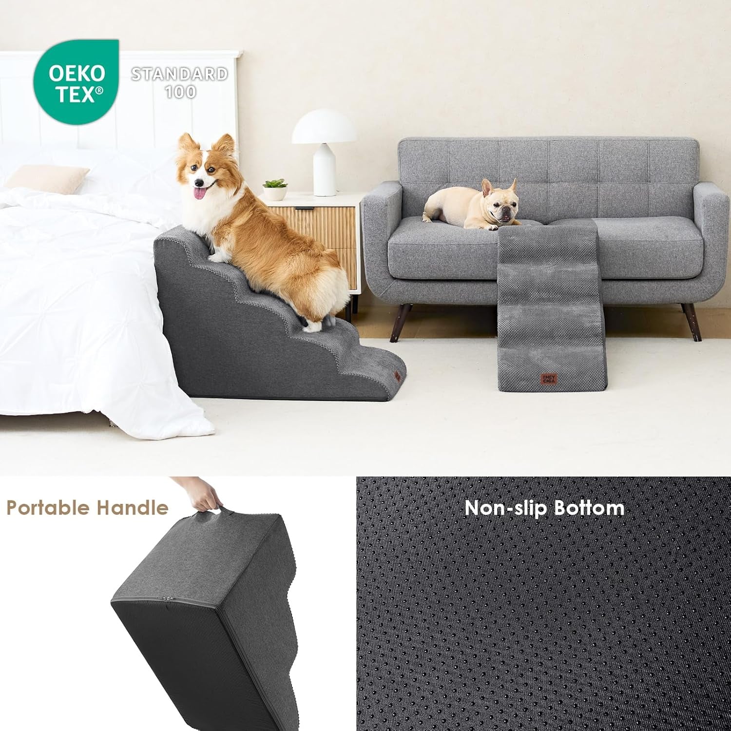 eheyciga-curved-dog-stairs-ramp-for-5-step-high-beds-22-6-h-dog-steps-33d-density-of-pure-foam-for-small-dogs-and-cats-pet-stairs-for-high-bed-climbing-non-slip-balanced-pet-step-indoor-grey