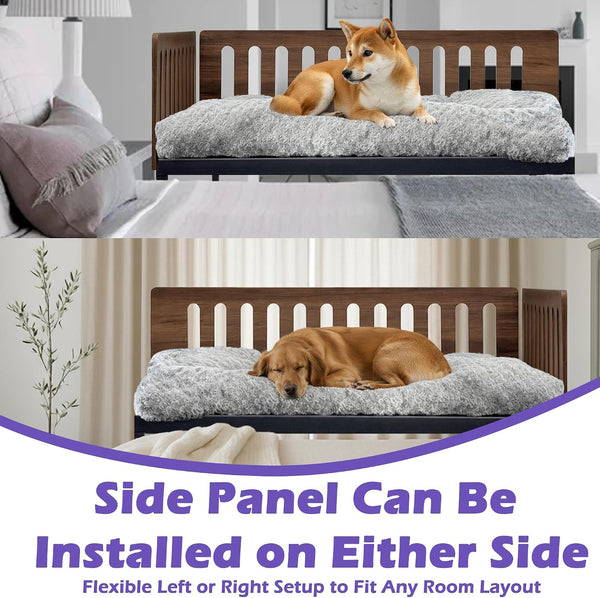 Beside Dog Bed,2 Wood Side Panel Adjustable Height Dog Bunk Beds,39''X27'' Metal Dogs Bed Frame with Cushion,Large5